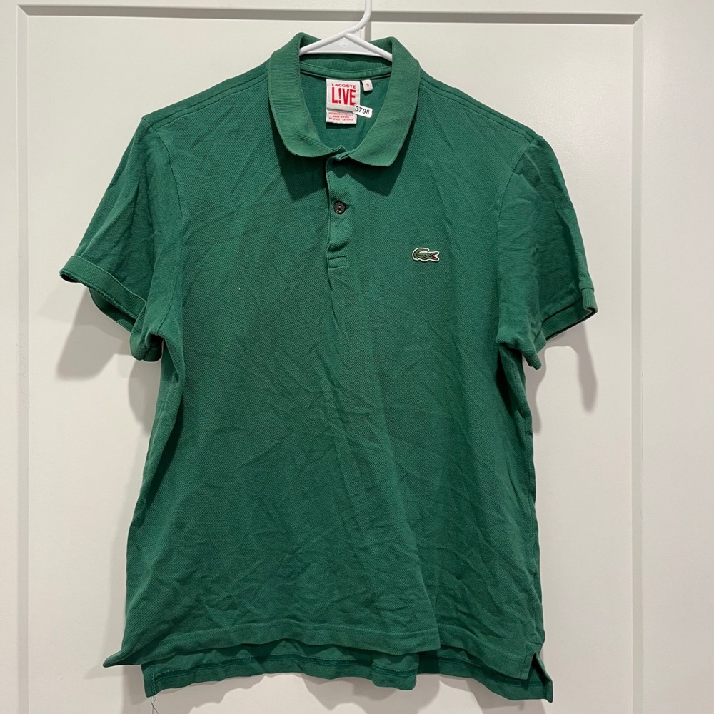Lacoste LIVE Mens Green Pique Cotton Short Sleeve Polo Shirt Size 5 Large